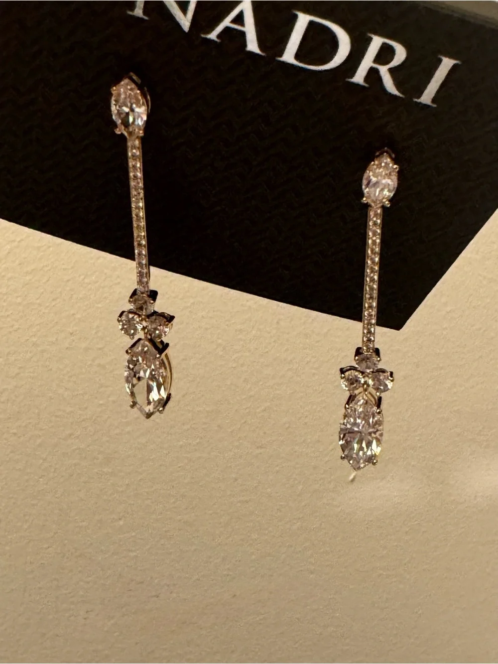 NWT NADRI Cassi CZ Marquis Round Linear Drop Earrings
